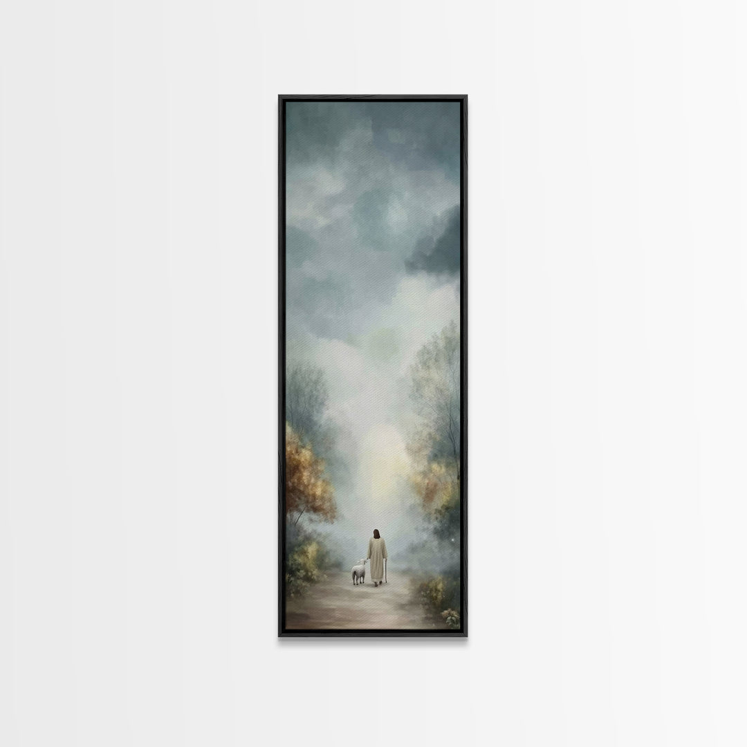 Peaceful Walk Ahead | Framed Canvas Print | Narrow Art | Christian Art Canvas | Jesus Art Print | Christian Decor | Christmas Canvas Wall A