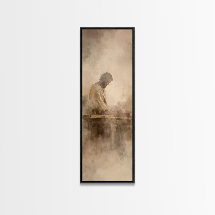 Quiet Carpenter Grace – Framed Canvas Print – Tall Skinny Art Print – Christian Art Canvas – Christian Painting – Christian Wall Art – Mini