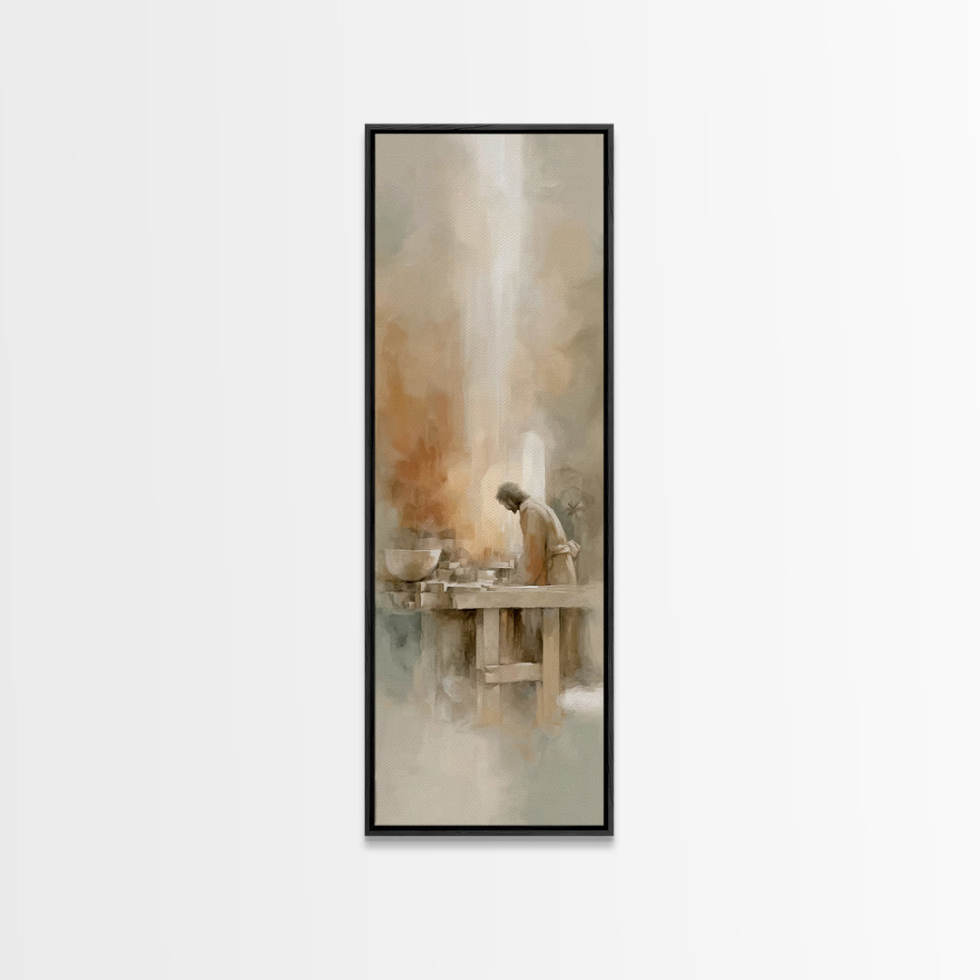 Light Over Labor | Framed Canvas Print | Tall Skinny Art Print | Christian Art Canvas | Christian Wall Art | Jesus Painting | Subtle Christ