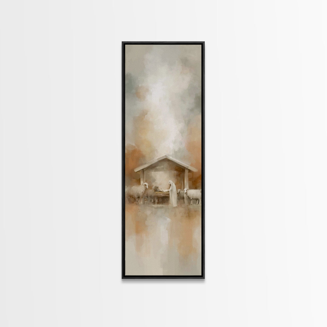 Humble Stable Night – Framed Canvas Print – Tall Skinny Art Print – Christian Art – Christmas Art – Christian Wall Art – Christian Art Canv