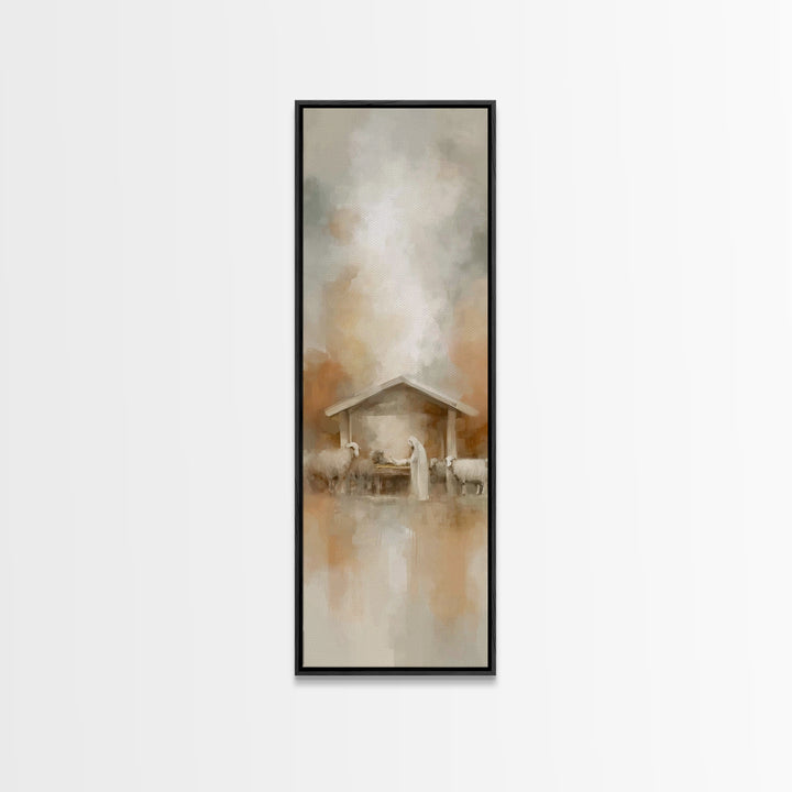 Humble Stable Night – Framed Canvas Print – Tall Skinny Art Print – Christian Art – Christmas Art – Christian Wall Art – Christian Art Canv