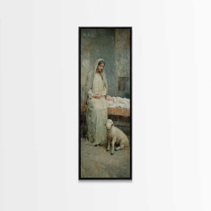 Mother’s Quiet Blessing – Framed Canvas Print – Narrow Art – Christian Wall Art – Christian Art Canvas – Jesus Art Print – Christmas Art –