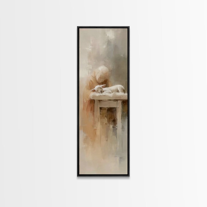 Lamb Of Mercy – Framed Canvas Print – Christian Wall Art – Christian Art Canvas – Jesus Painting – Tall Narrow Wall Art – Christmas Art