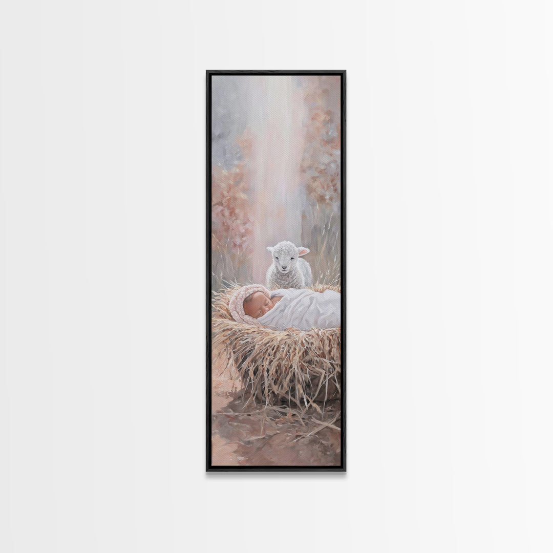 Heavenly Innocence – Framed Canvas Print – Christian Art – Christian Christmas Art – Jesus Painting – Tall Skinny Art Print