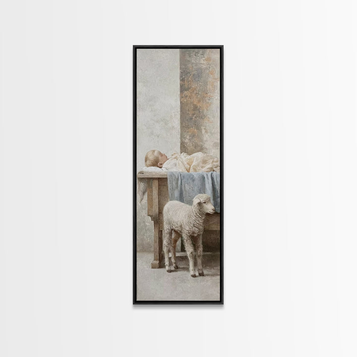Graceful Nativity Light – Framed Canvas Print – Christian Wall Art – Jesus Christmas Art – Christian Art Canvas – Tall Narrow Wall Art