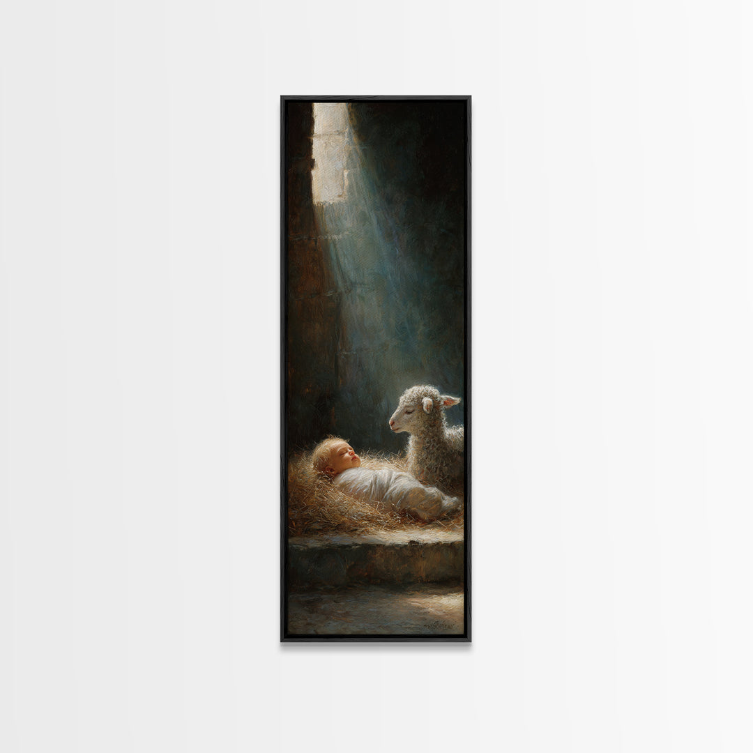 Holy Night Comfort – Framed Canvas Print – Christian Wall Art – Jesus Christmas Art – Christian Art Canvas – Skinny Art