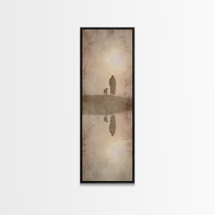 Silent Shepherd Walk – Framed Canvas Print – Christian Art Canvas – Christian Wall Art – Jesus Painting – Tall Skinny Art Print – Christian