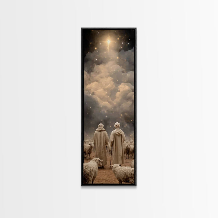 Bethlehem’s Calling Light – Framed Canvas Print – Christian Art Canvas – Narrow Art – Christian Christmas Art – Christian Wall Art