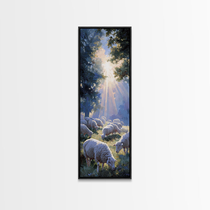 Blessed Pasture Dawn – Framed Canvas Print – Christian Wall Art – Christian Art Canvas – Christian Art – Tall Narrow Wall Art – Jesus Paint