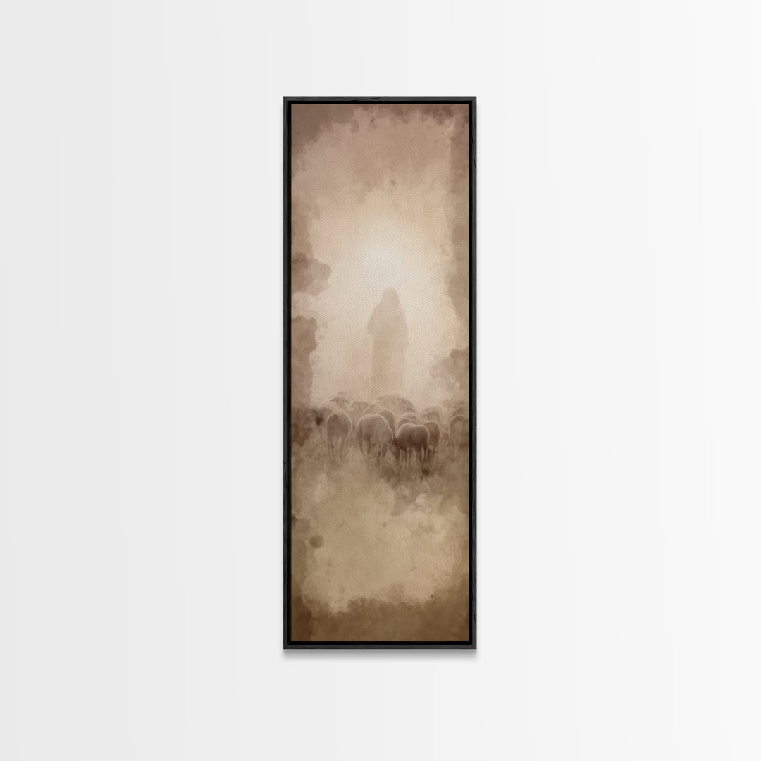 Shepherds In Light - Framed Canvas Print - Christian Wall Art - Narrow Art - Jesus Painting - Christmas Art - Christian Art Canvas