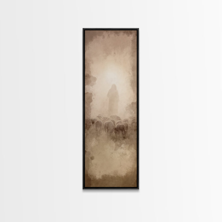 Shepherds In Light - Framed Canvas Print - Christian Wall Art - Narrow Art - Jesus Painting - Christmas Art - Christian Art Canvas
