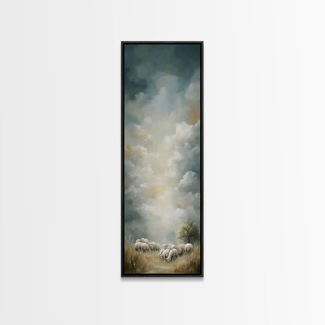Pastoral Dawn Grace,Framed Canvas Print,Christian Art Canvas,Tall Skinny Art Print,Christian Christmas Art,Jesus Wall Art,Christian Decor