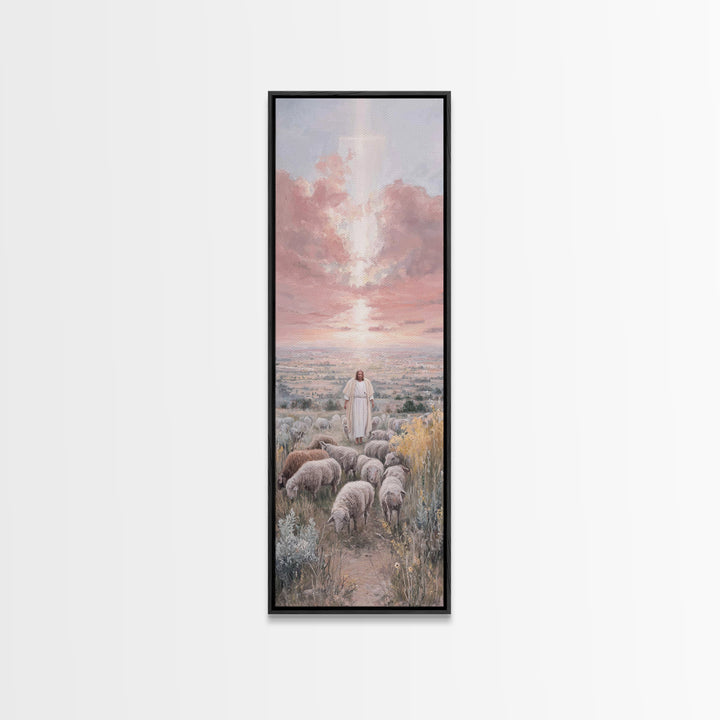 Guiding Shepherd Path | Framed Canvas Print | Christian Wall Art | Skinny Art | Christian Painting | Christmas Wall Art | Jesus Art Canvas