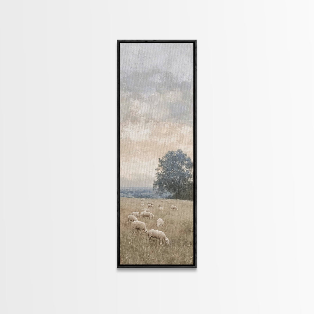 Heavenly Pasture Peace - Framed Canvas Print - Christian Christmas Art - Tall Narrow Wall Art - Jesus Painting - Christian Gift Ideas