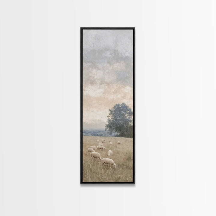 Heavenly Pasture Peace - Framed Canvas Print - Christian Christmas Art - Tall Narrow Wall Art - Jesus Painting - Christian Gift Ideas