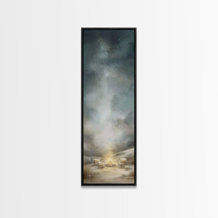 Gentle Pasture Sky | Framed Canvas Print | Christian Wall Art | Tall Skinny Art Print | Jesus Canvas Art | Christmas Decor | Christian Gift