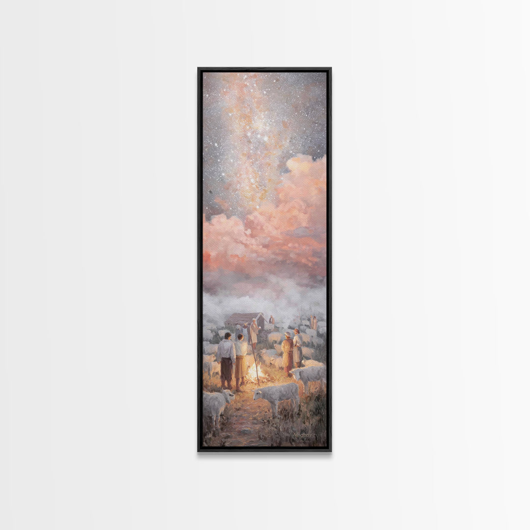 Starry Night Watch - Framed Canvas Print - Christian Christmas Decor - Skinny Art - Christian Wall Art - Jesus Painting - Christian Canvas