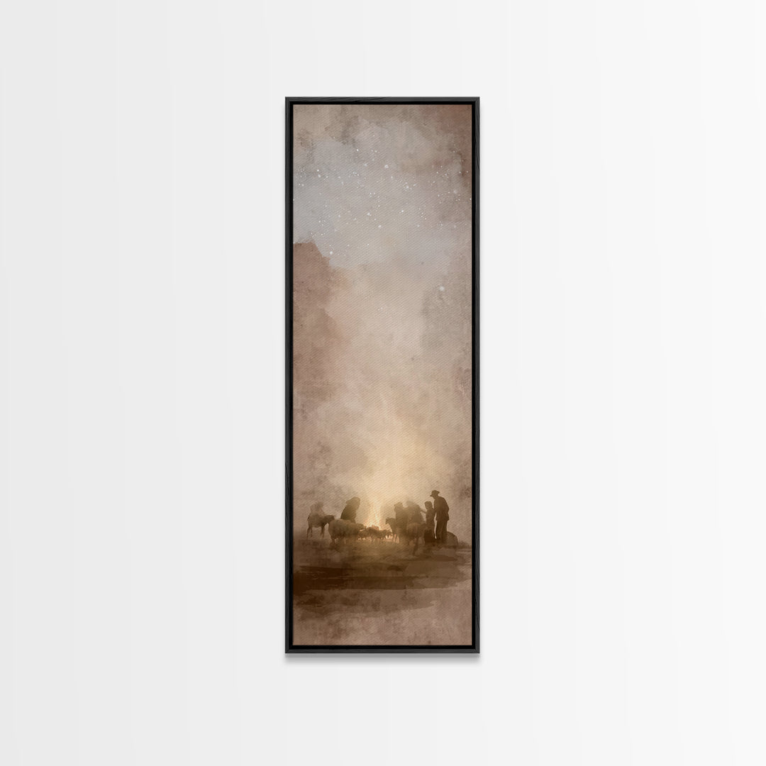 Desert Watch Glow - Framed Canvas Print - Christian Art Canvas - Tall Skinny Art Print - Christmas Art - Jesus Painting - Christian Decor