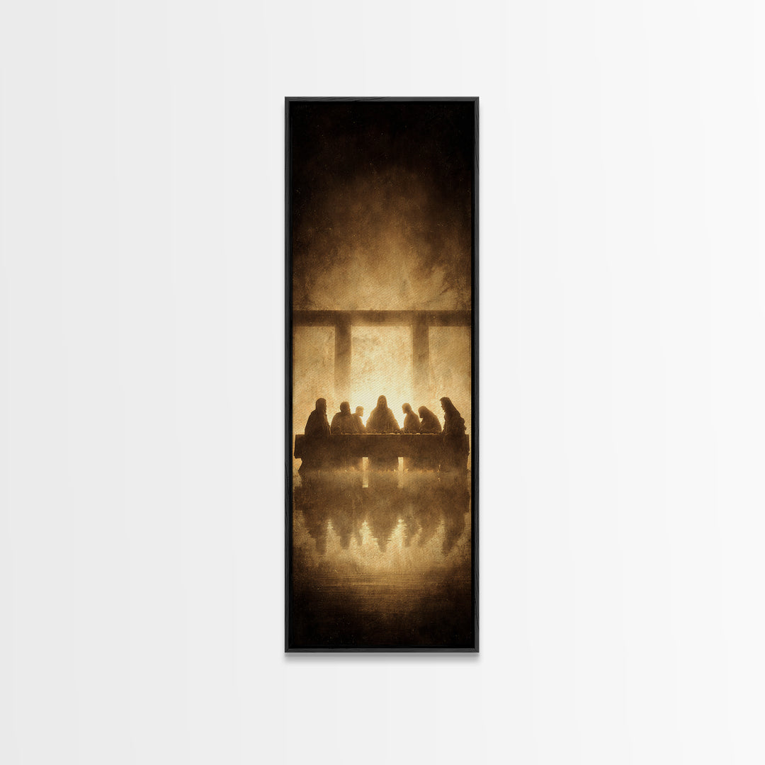 Sacred Last Supper | Framed Canvas Print | Christian Wall Art | Jesus Painting | Christian Art Canvas | Tall Narrow Wall Art