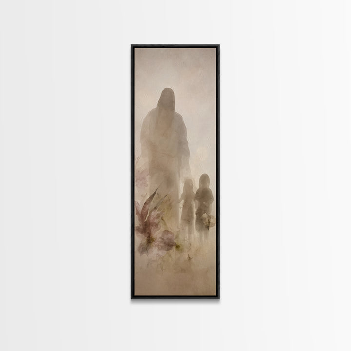 Heavenly Companions | Framed Canvas Print | Christian Wall Art | Christian Art Print | Jesus Painting | Tall Skinny Art Print