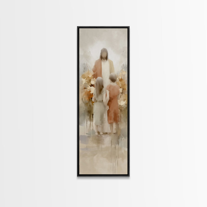 Blooming Devotion | Framed Canvas Print | Jesus Painting | Christian Art Print | Christian Wall Art | Narrow Art