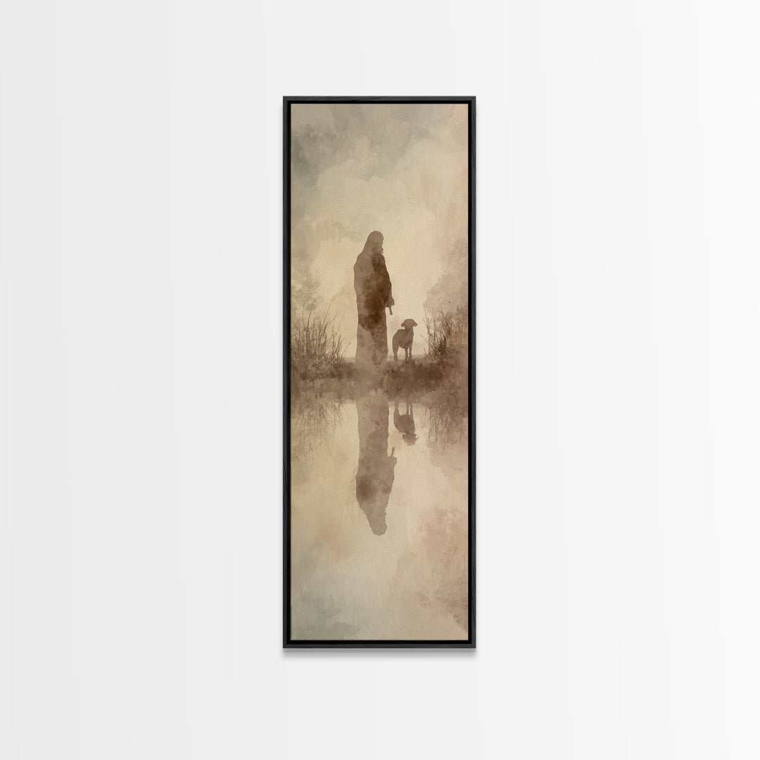 Guiding Shepherd Light – Framed Canvas Print – Christian Wall Art – Jesus Painting – Christian Art Canvas – Narrow Art – Christian Decor