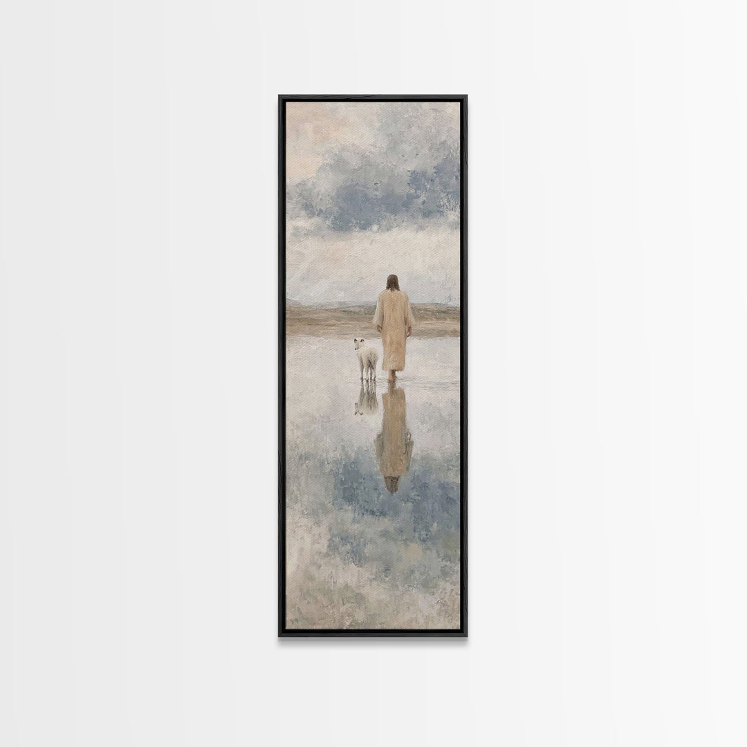 Shepherd’s Still Path – Framed Canvas Print – Christian Art Print – Jesus Painting – Christian Wall Art – Skinny Art – Modern Christian Art