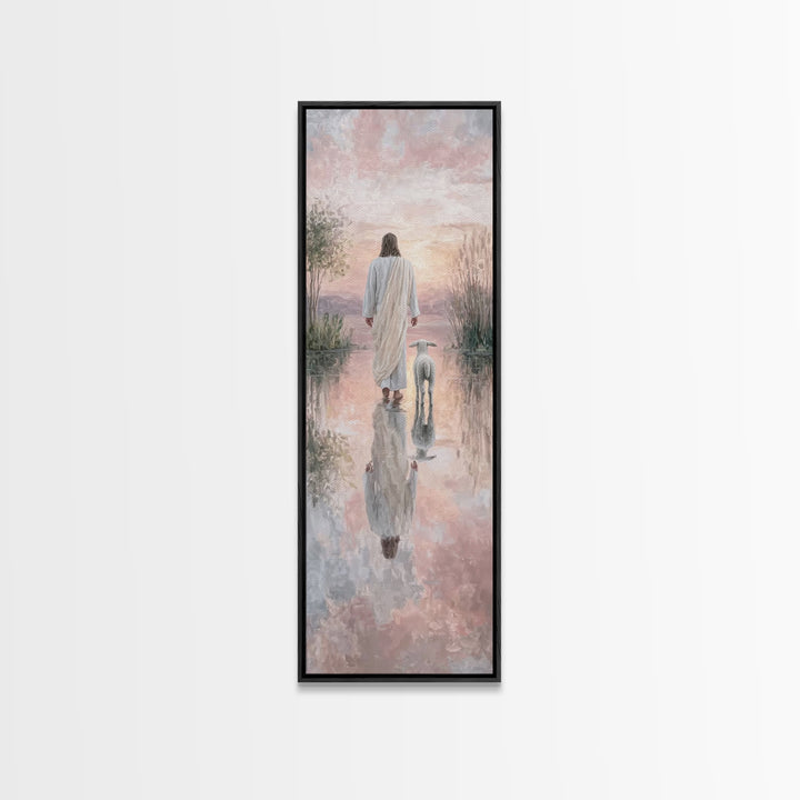 Twilight Shepherd Calm – Framed Canvas Print – Christian Wall Art – Jesus Painting – Christian Art Canvas – Skinny Art – Christian Gift
