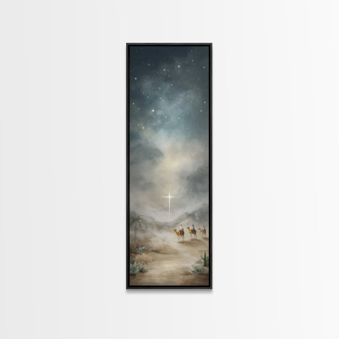 Bethlehem Night Star – Framed Canvas Print – Christmas Art – Christian Christmas Art – Christian Wall Art – Skinny Art – Framed Christmas A