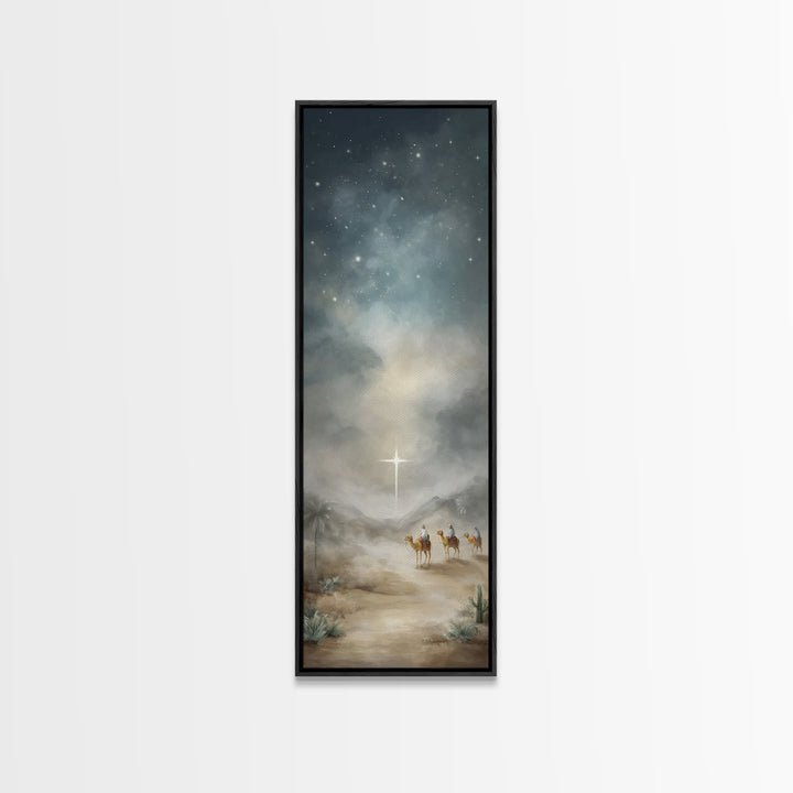 Bethlehem Night Star – Framed Canvas Print – Christmas Art – Christian Christmas Art – Christian Wall Art – Skinny Art – Framed Christmas A