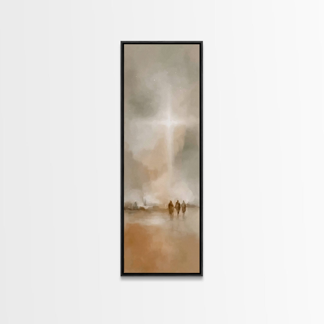 The Guiding Cross – Framed Canvas Print – Christian Wall Art – Christian Art Canvas – Christmas Art – Narrow Art – Christian Christmas Art