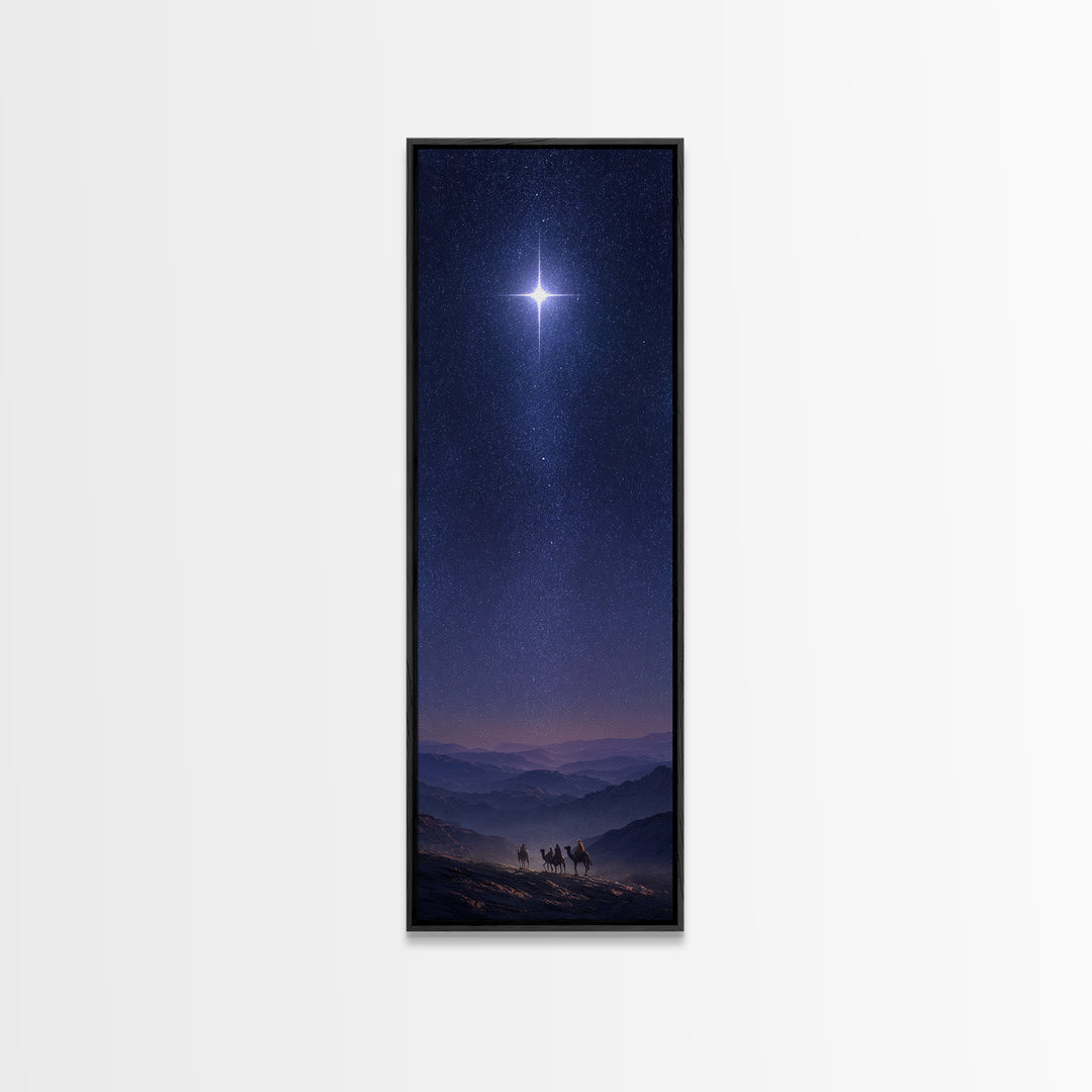 Holy Night Cross, Framed Canvas Print, Christian Art Canvas, Christian Wall Art, Christmas Art, Skinny Art, Christian Christmas Art