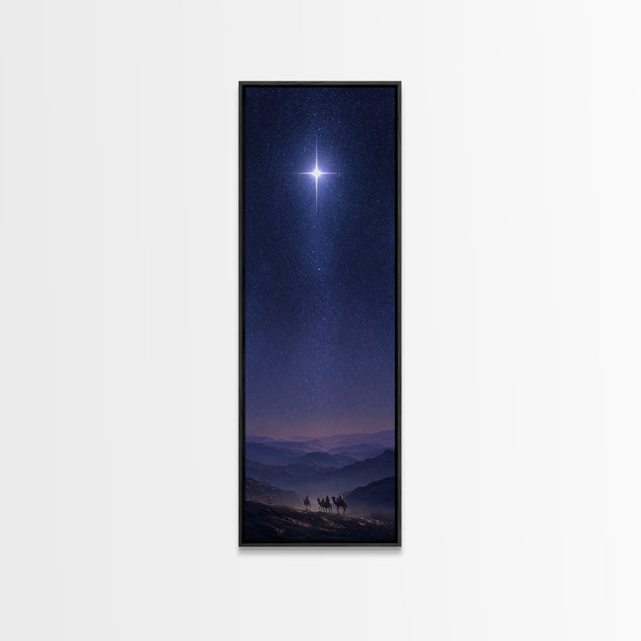 Holy Night Cross, Framed Canvas Print, Christian Art Canvas, Christian Wall Art, Christmas Art, Skinny Art, Christian Christmas Art