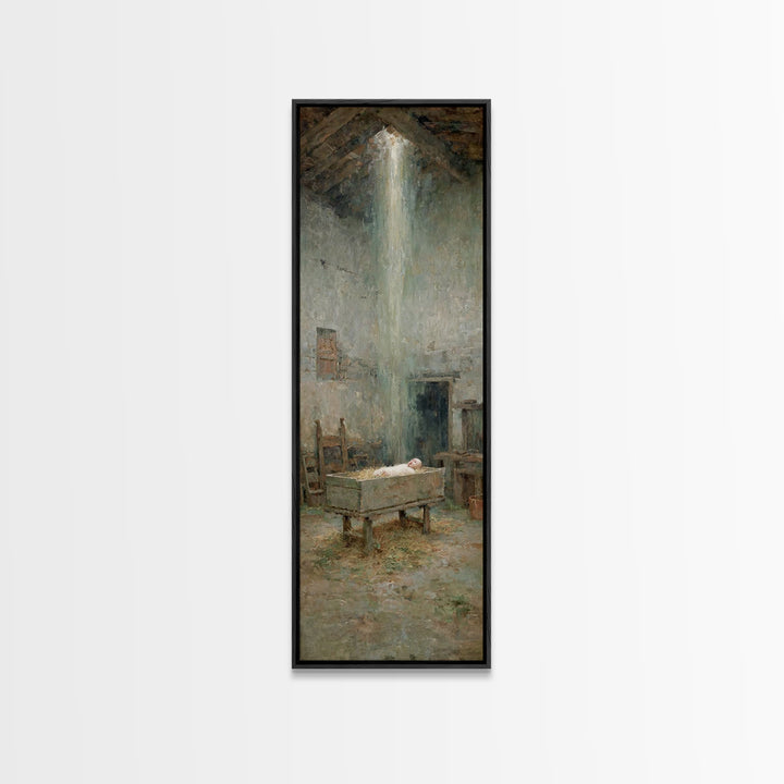 Silent Nativity Glow | Framed Canvas Print | Christian Wall Art | Christian Christmas Art | Christian Art Canvas | Jesus Painting | Christi
