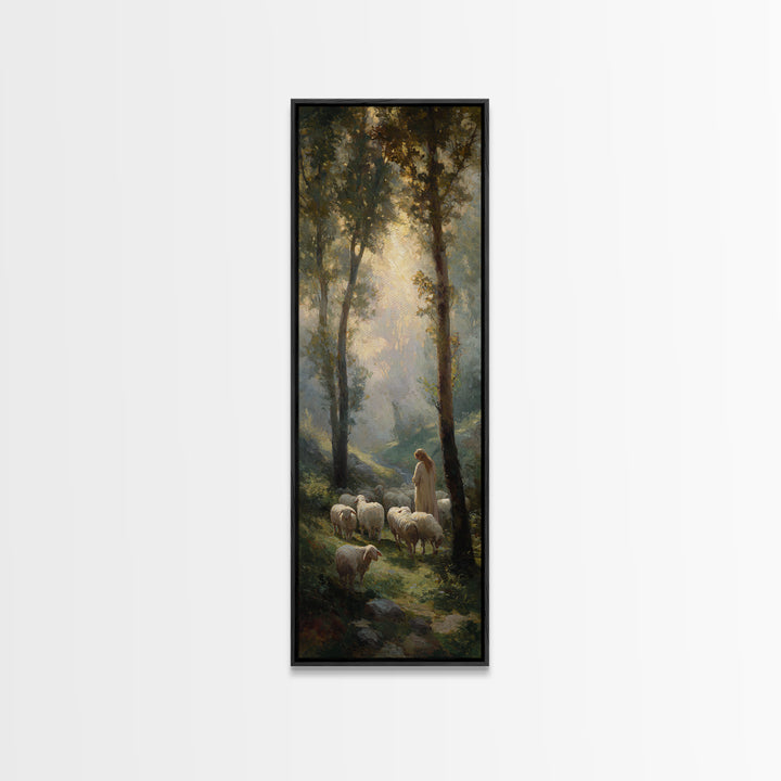 Shepherd’s Morning Calm, Framed Canvas Print, Christian Wall Art, Christian Art Canvas, Christmas Art, Tall Skinny Art Print, Christian Chr