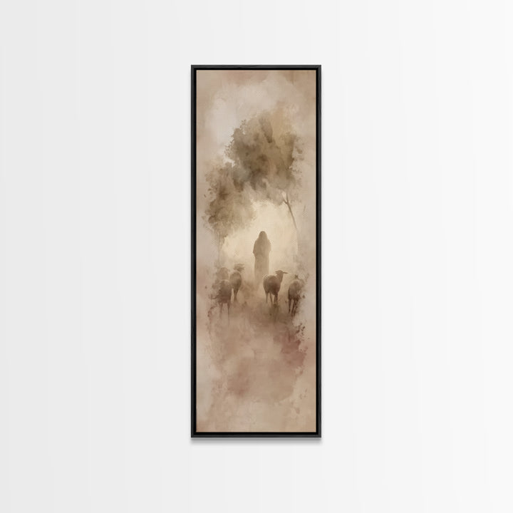 Shepherd’s Gentle Light – Framed Canvas Print – Christian Wall Art – Christian Art Canvas – Narrow Art – Jesus Painting – Christian Decor