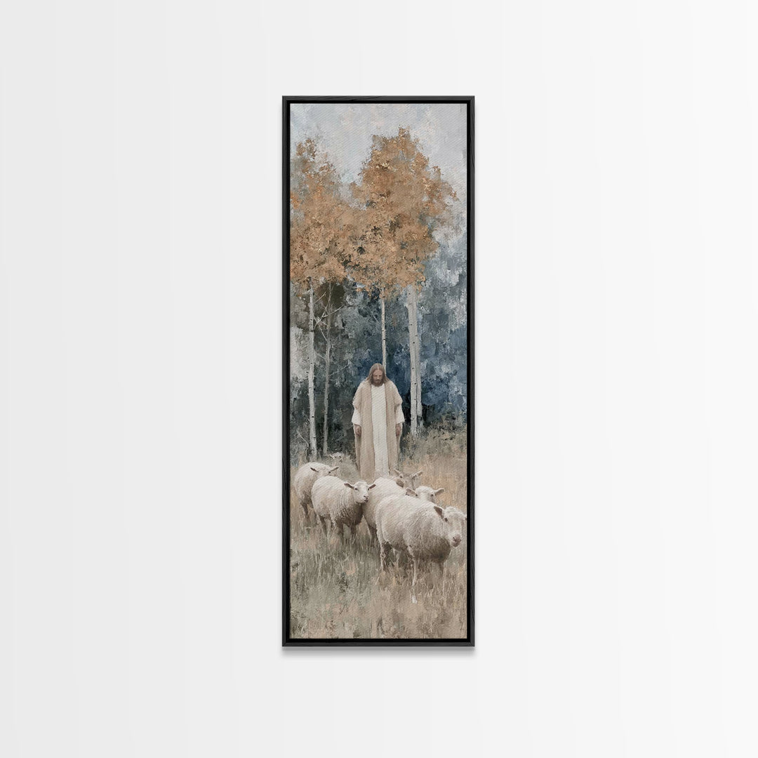 Autumn Shepherd Peace | Framed Canvas Print | Christian Art Canvas | Christian Wall Art | Narrow Art | Jesus Art Print | Christian Decor