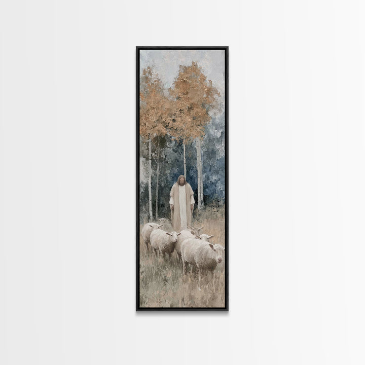 Autumn Shepherd Peace | Framed Canvas Print | Christian Art Canvas | Christian Wall Art | Narrow Art | Jesus Art Print | Christian Decor