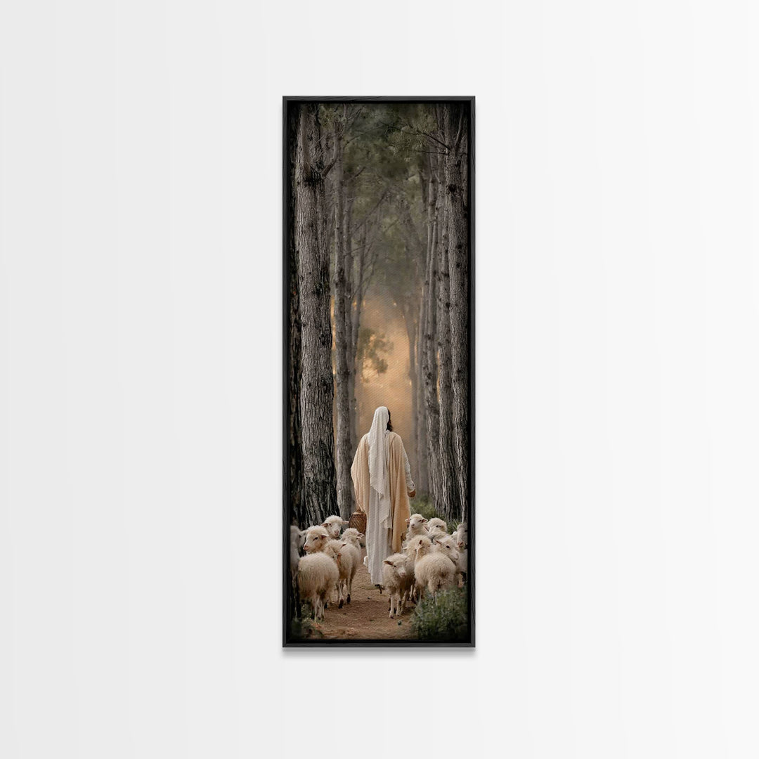 Woodland Guide, Framed Canvas Print, Christian Art Canvas, Christian Wall Art, Tall Narrow Wall Art, Jesus Painting, Christian Decor