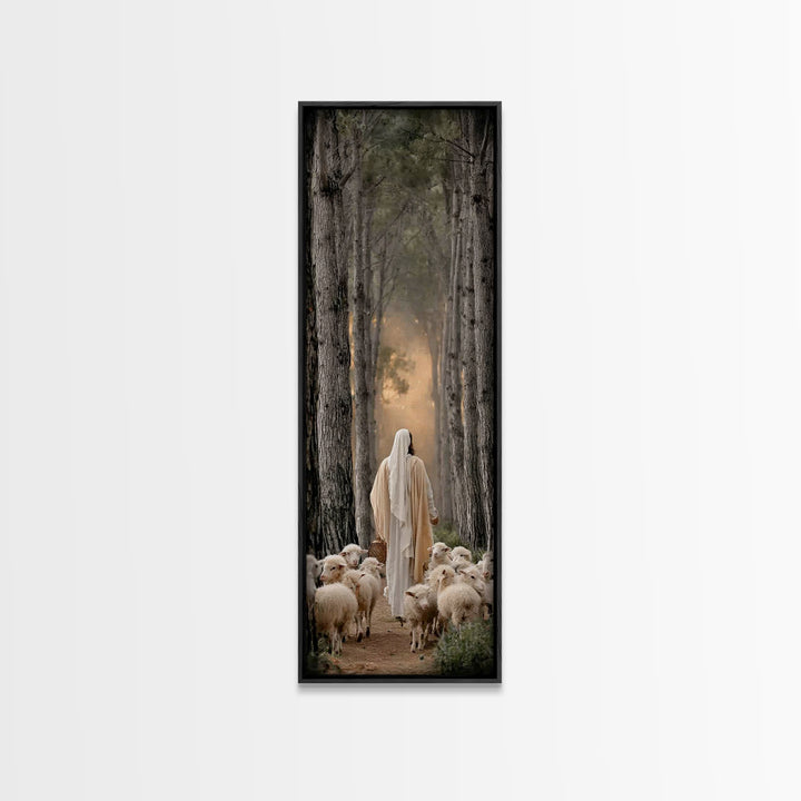 Woodland Guide, Framed Canvas Print, Christian Art Canvas, Christian Wall Art, Tall Narrow Wall Art, Jesus Painting, Christian Decor