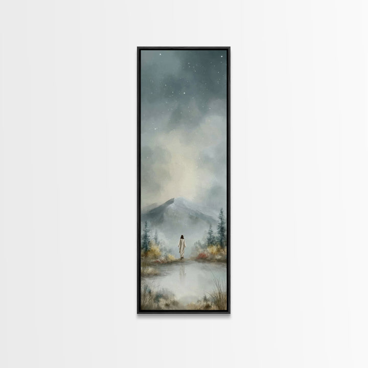Heavenly Mountain Peace – Framed Canvas Print – Christian Art – Christmas Wall Art – Narrow Art – Jesus Painting