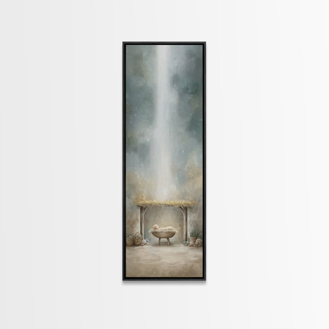 Radiant Stable Peace – Framed Canvas Print – Christian Art Canvas – Christian Wall Art – Jesus Painting – Christmas Art – Christian Decor –