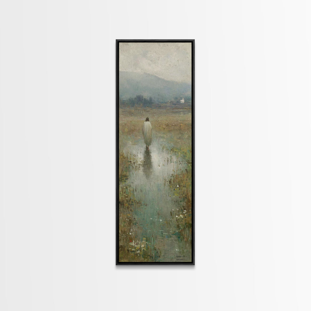Pastoral Dawn Promise – Framed Canvas Print – Christian Art Canvas – Minimalist Christian Art – Skinny Art – Christian Christmas Art