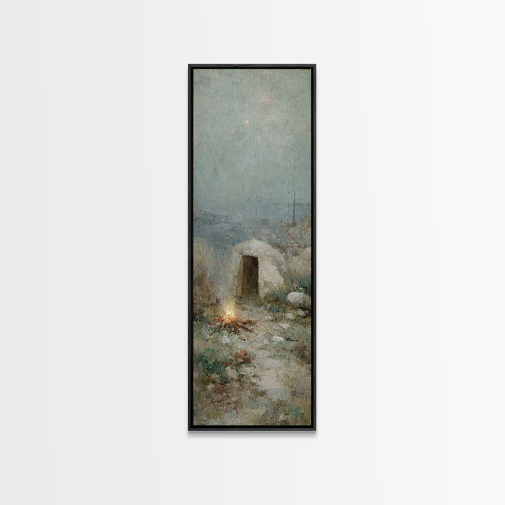 Shepherds’ Hearth Hope – Framed Canvas Print – Christian Art Canvas – Vintage Christian Art – Narrow Art – Christmas Art – Christian Wall A