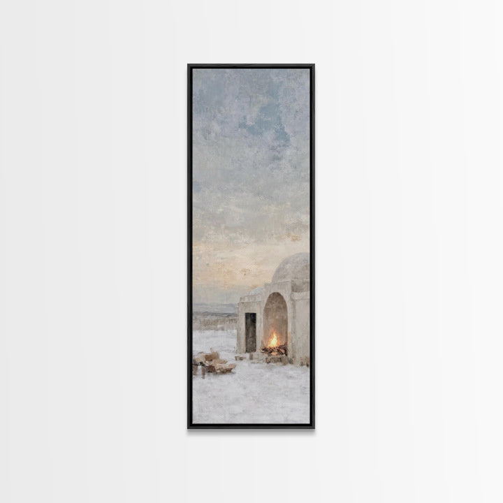 Bethlehem Hearth Glow | Framed Canvas Print | Christian Christmas Art | Christian Wall Art | Tall Skinny Art Print | Christian Art Canvas