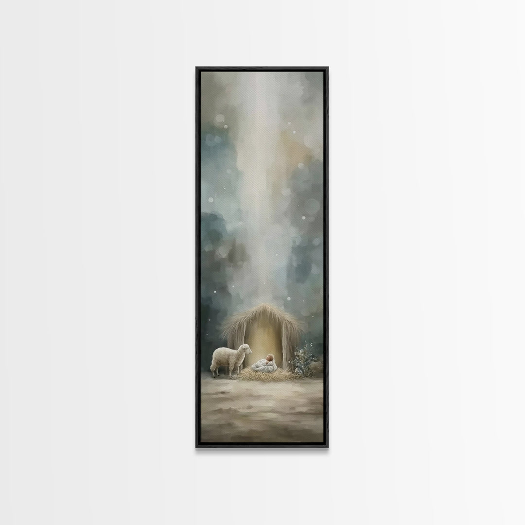 Heaven’s Child Bright – Framed Canvas Print – Christian Art – Jesus Christmas Art – Tall Skinny Art Print – Christmas Wall Art – Christian