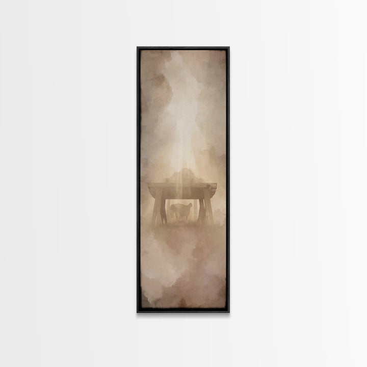 Shepherd’s Quiet Sign – Framed Canvas Print – Christian Christmas Art – Christmas Art – Christian Wall Art – Tall Narrow Wall Art