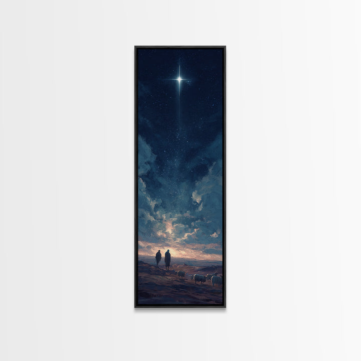 Blessed Night Sky, Framed Canvas Print, Christian Christmas Art, Christian Art Canvas, Skinny Art, Christian Wall Art