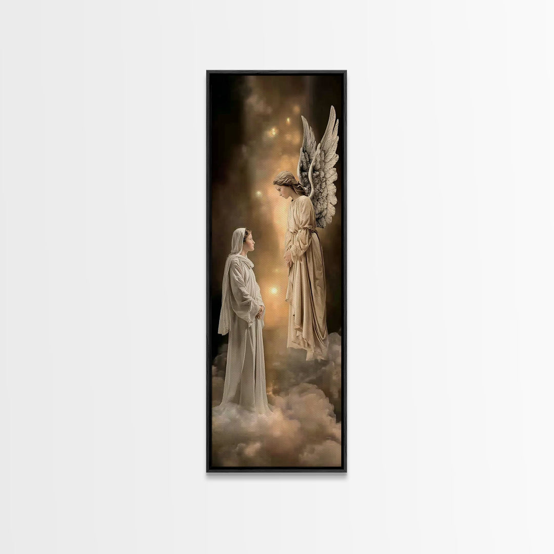 Sacred Encounter – Framed Canvas Print – Narrow Art – Christian Art – Christmas Art – Christian Art Canvas – Jesus Painting – Christian Dec