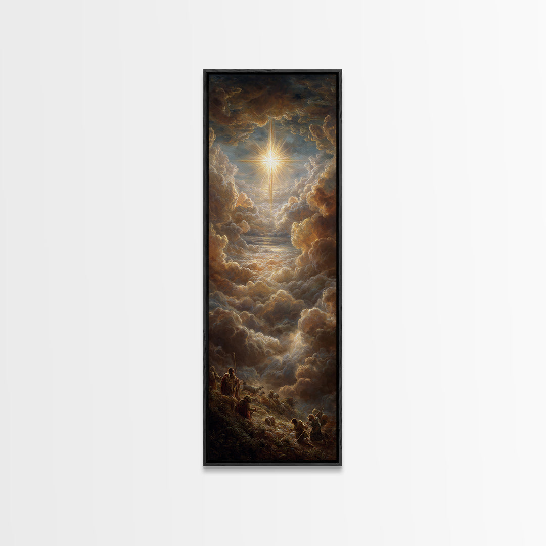 Heavenly Glory Rise – Framed Canvas Print – Narrow Art – Christian Art Canvas – Christian Christmas Art – Christian Wall Art – Jesus Painti